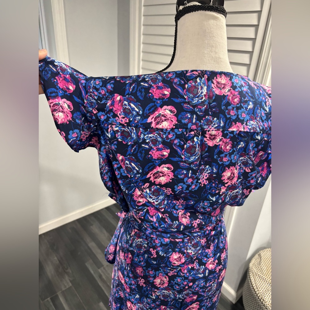 Ava & Aiden Vibrant Blue Floral Wrap Dress Size:L - Picture 6 of 12